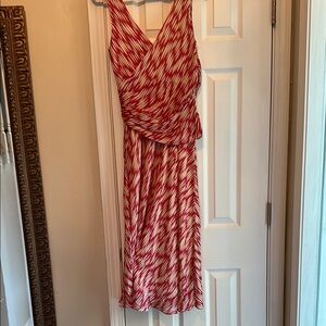 J. Crew Ruched Red and White Midi Dress